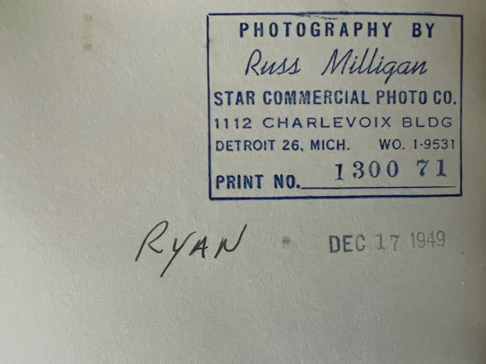 Ryan Theatre Russ Milligan Star Comm Photo Co photo inscription Dec 17 1949 Ryan Theatre, Warren